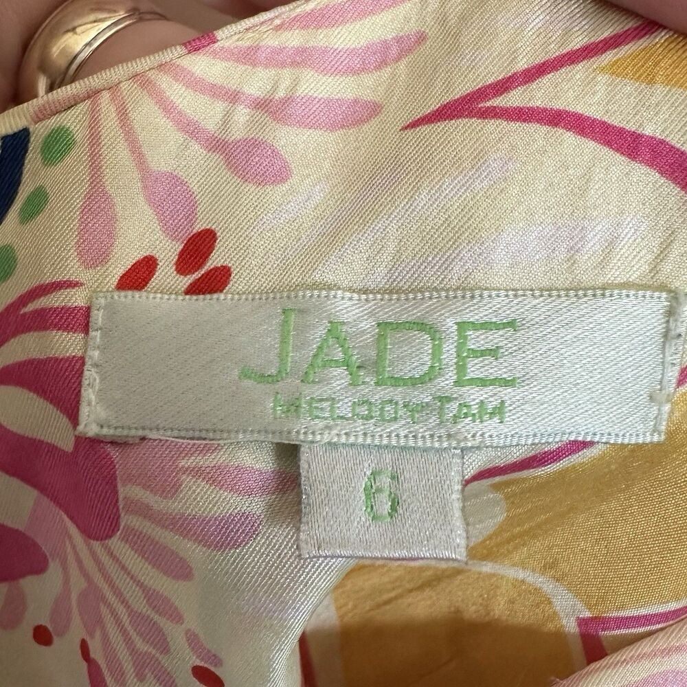 Silk Jade Melody Tam Dress 6 Midi Sleeveless Floral Vibrant Yellow Pastel Bright - Picture 2 of 8
